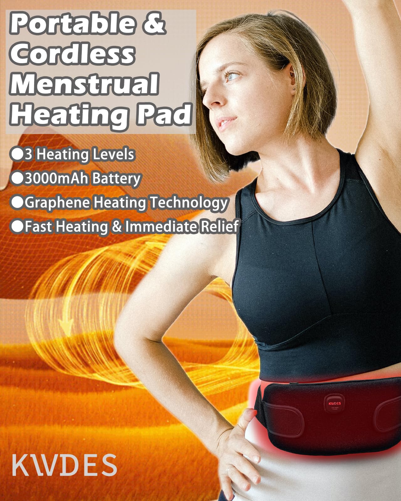 Almohadilla térmica eléctrica portátil inalámbrica para calambres menstruales, alivio del dolor de espalda, período inalámbrico, pequeña, recargable, portátil, funciona con pilas, batería