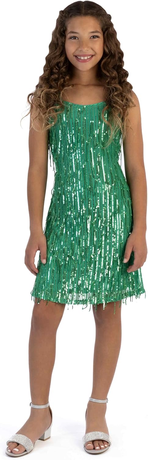 Speechless Girls' Sleeveless Fringe Sequin Party Dress