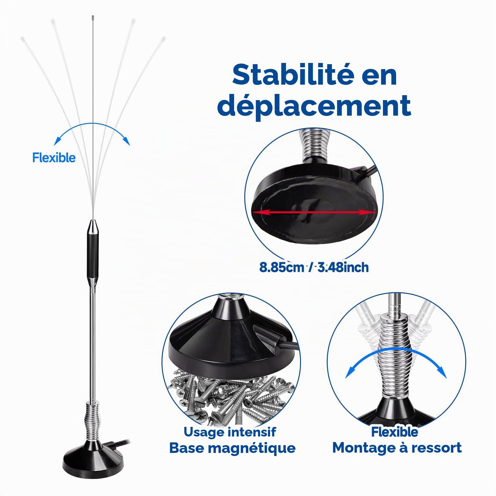 Bingfu Antenne CB Veicolare 27 MHz Flexible Mâle UHF PL259 et BNC 65 cm