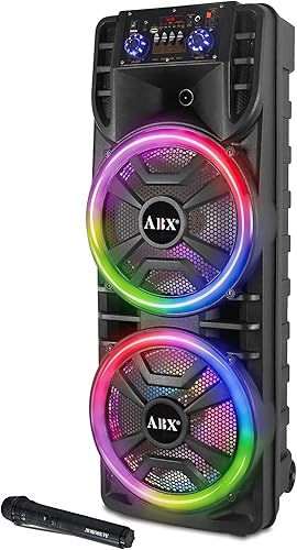 Audiobox ABX-214R Altavoz Bluetooth portátil dual de 12 pulgadas, peso ligero pero fuerte con BASS, luces de fiesta RGB, micrófono inalámbrico,