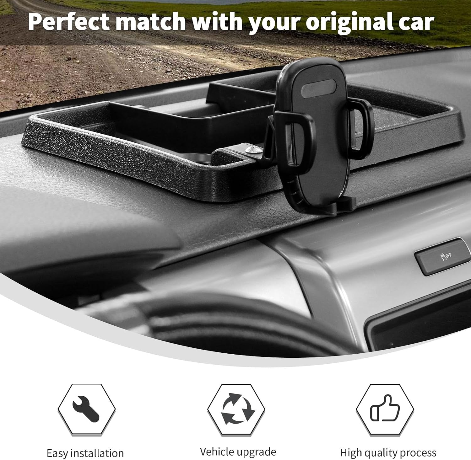 Linskip Dashboard Universal Smartphone Holder Tray Fit for 2009-2014 Ford F-150 Raptor, Rotates Vertical and Horizontal, Easy Push Action, Interior Accessories