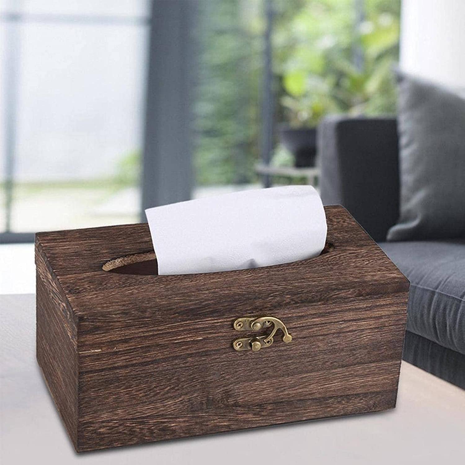 Boite A Mouchoir Moderne Boîte de Tissu en Bois Papier Porte-Serviettes Distributeur Cas Bureau Salle Bain Decor Maison Bureau(Large)