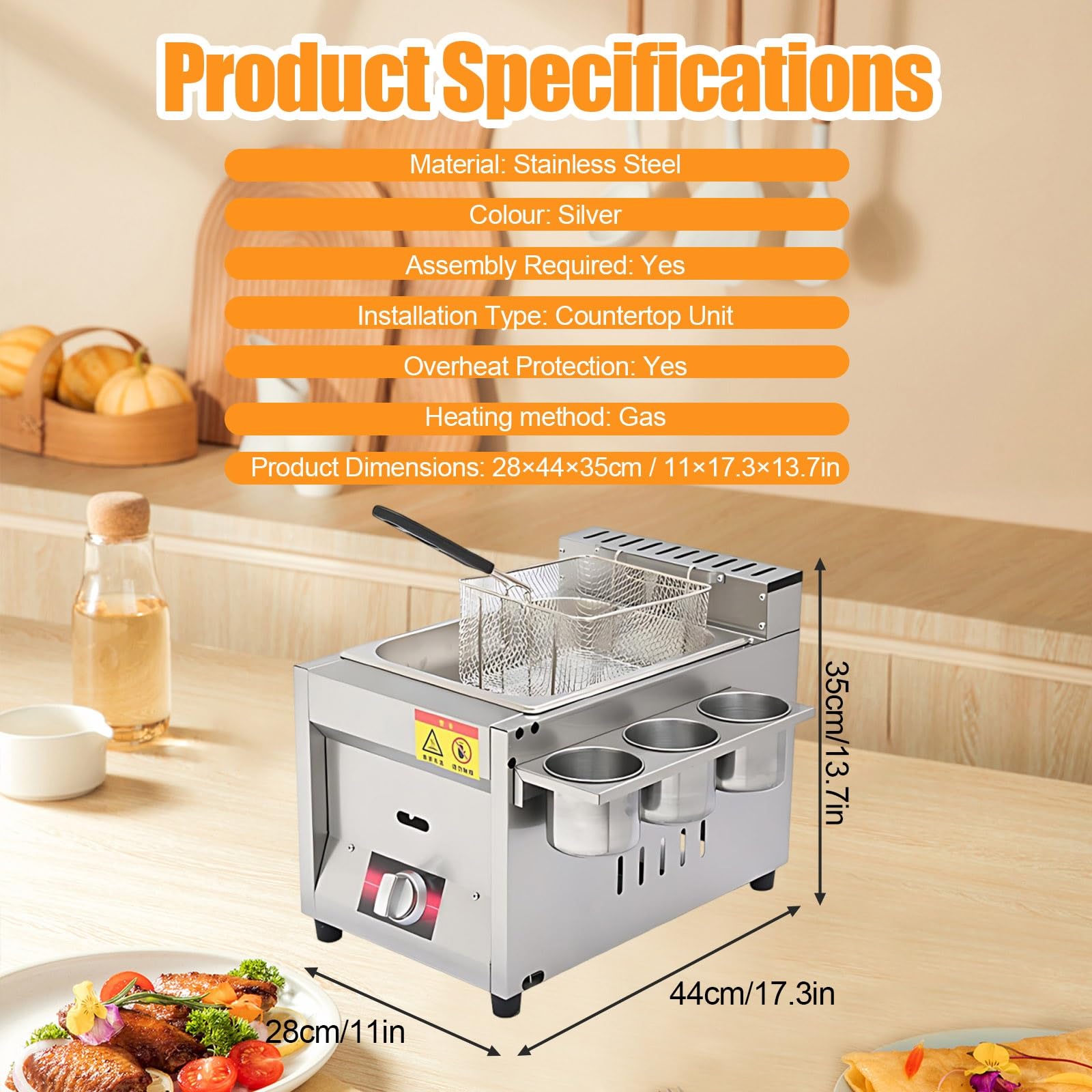 Freidora comercial de gas, encimera de acero inoxidable, calentamiento rápido, ahorro de energía, equipo de camión de comida para restaurantes
