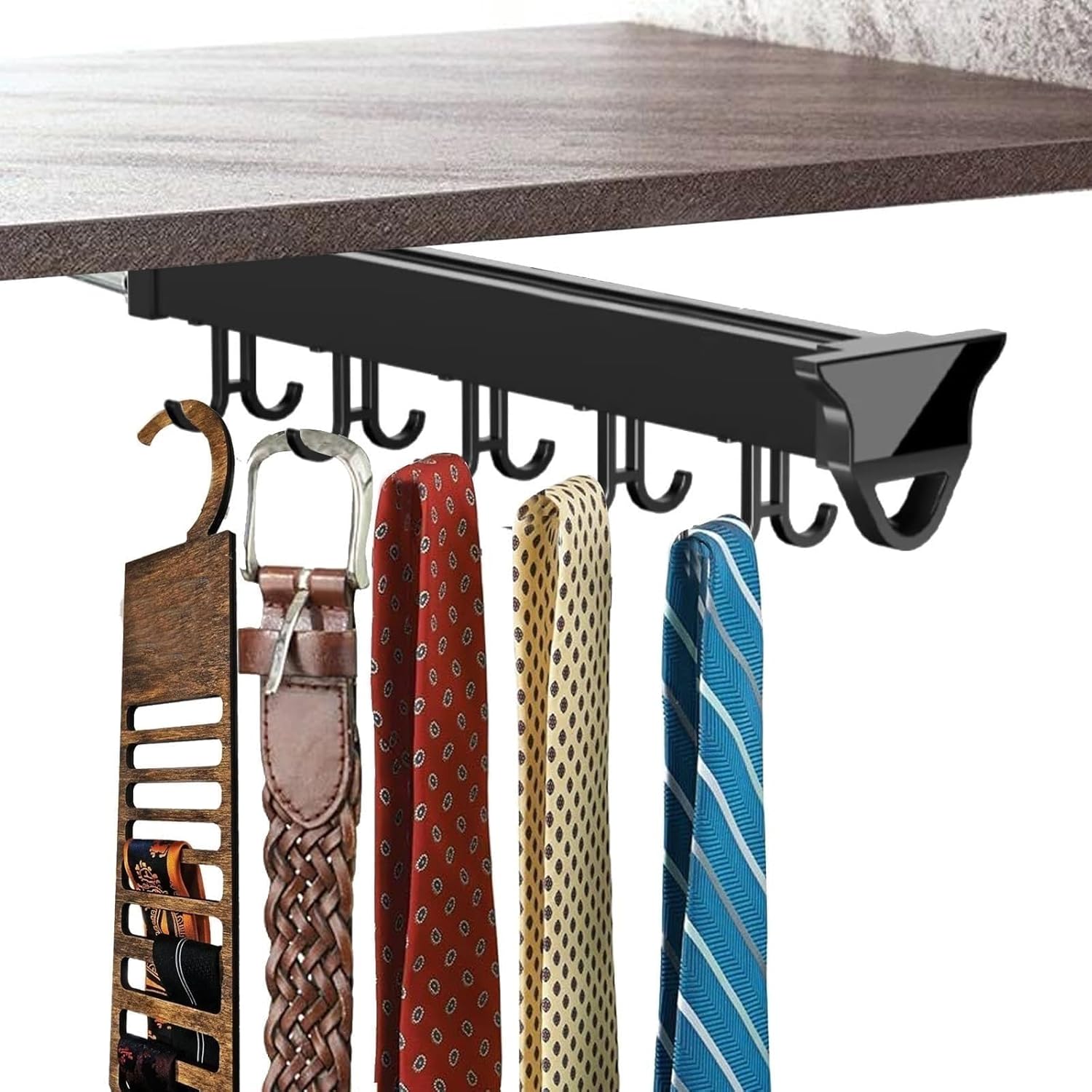 Belt Scarf Hanger - 26-56CM Aluminum Alloy Closet Holder Hanger Rail, Closet Tie Rack, Pull Out Pots and Pans Organizer for Cabinet, with Adjustable Hooks(2PCS,16.17in-14 Hook)