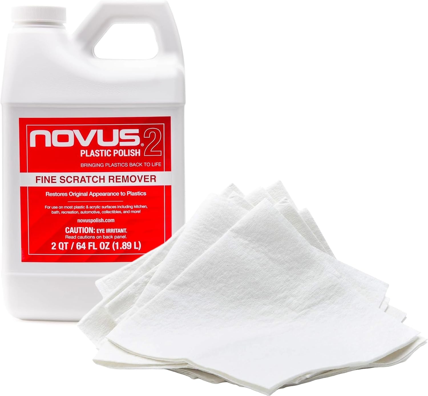 NOVUS Plastic Polish with 10ct Polish Mates Pack | Fine Scratch Remover #2 | 64 Ounce Refill Jug