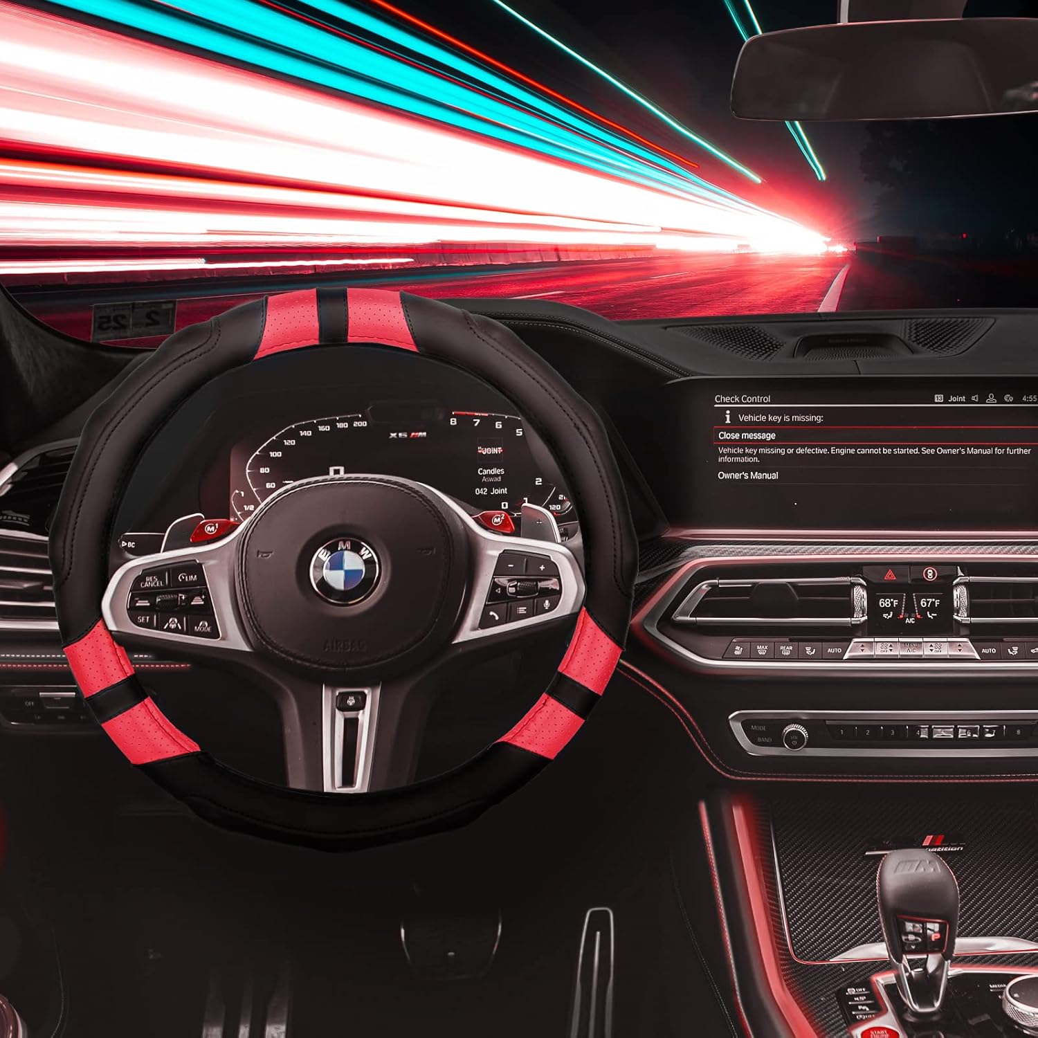 Achiou Red Car Steering Wheel Cover Universal 15 inch with Grip Contours, Leather Auto for Men and Women Non-Slip Breathable Soft and Comfortable - Image 2