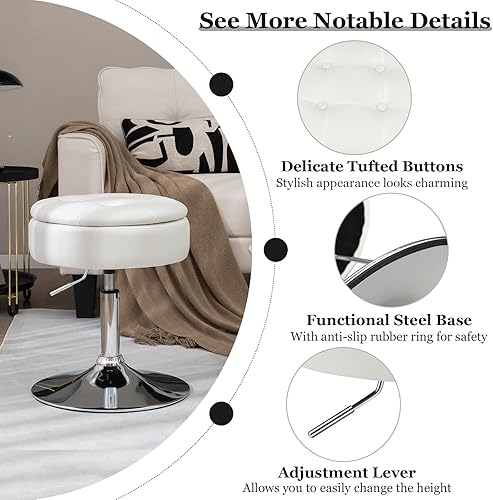 Miniatura 6 de Giantex Taburete giratorio ajustable  360 giratorio de 20 a 26 pulgadas de altura ajustable otomana de almacenamiento redondo, reposapiés de cuero