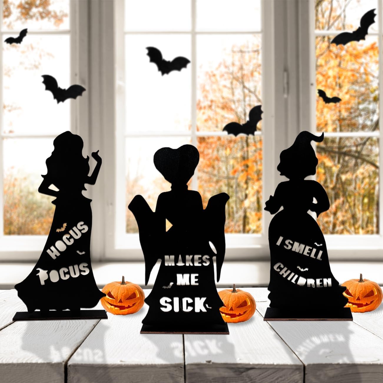 3Pcs Hocus Pocus Wooden Table Centerpieces Halloween Witch Signs Decor