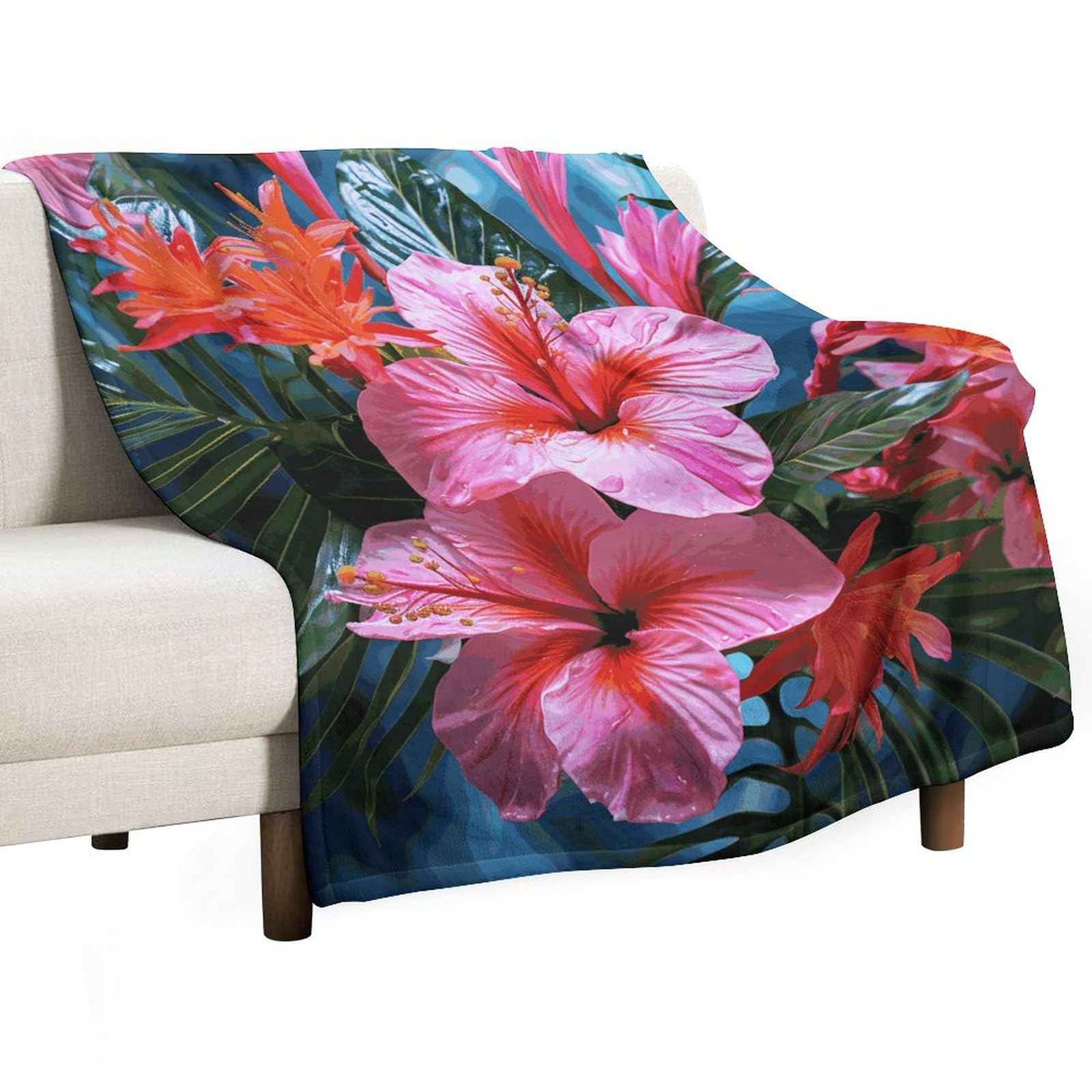 Couverture en flanelle douce légère et confortable motif fleurs