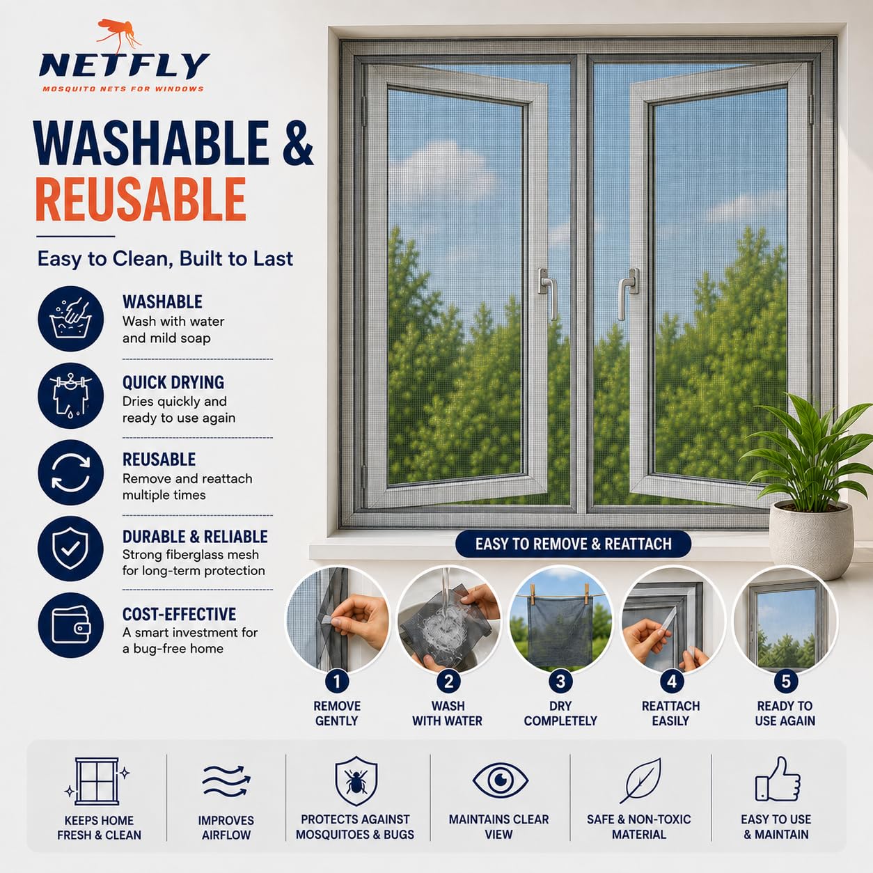 Netfly Mosquito Net for Windows 4×5 ft, Grey | DIY Self-Adhesive Insect Screen Mesh | Fine Mesh Fly & Bug Screen Curtain | Window Insect Protector | Fiberglass Mesh — Amazon image 6