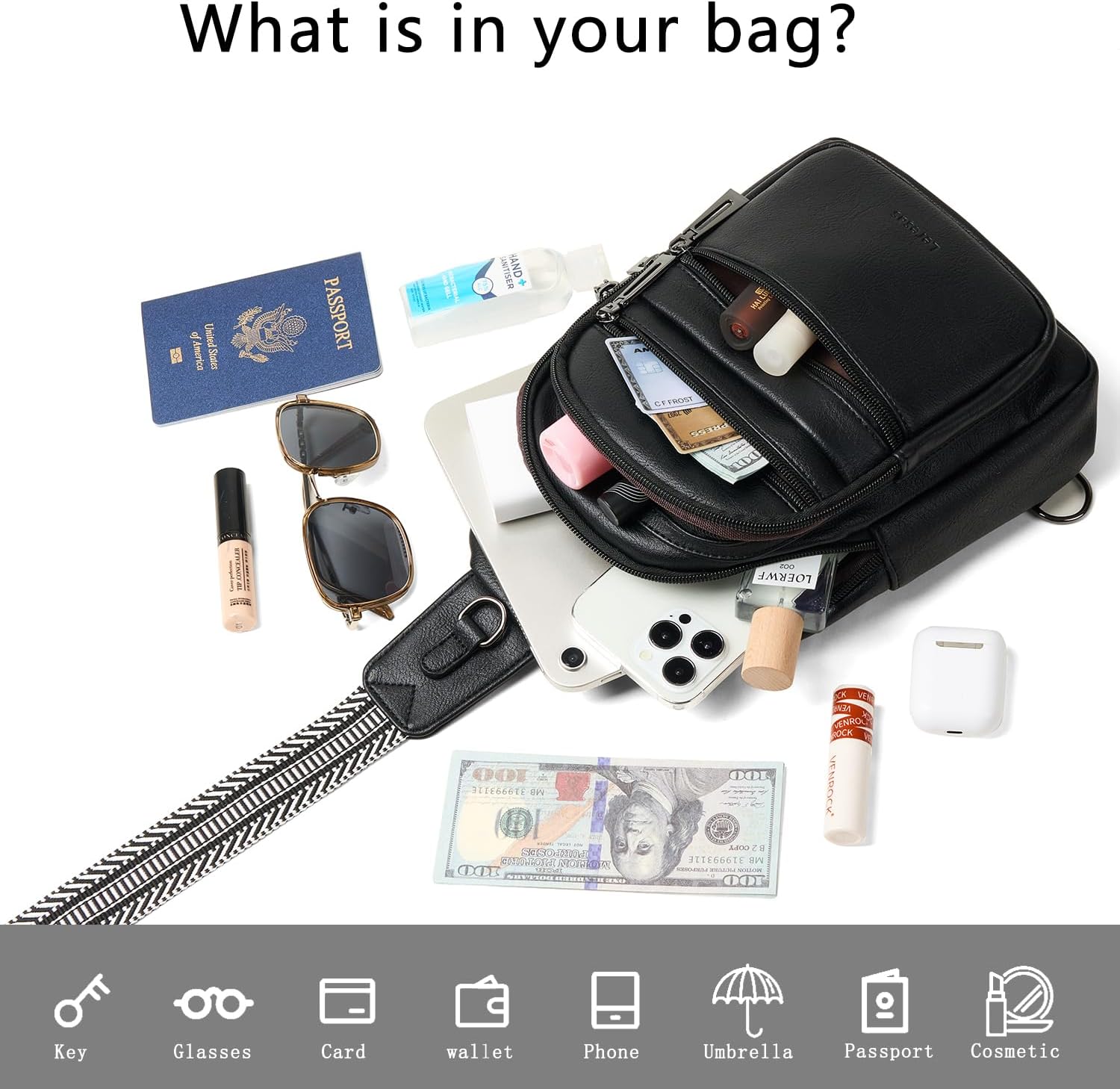 Sling Bag for Women Cross Body Bags Fanny Packs Shoulder Bag Sling Backpack Vegan Leather Trendy Travel Purses Black - Image 7