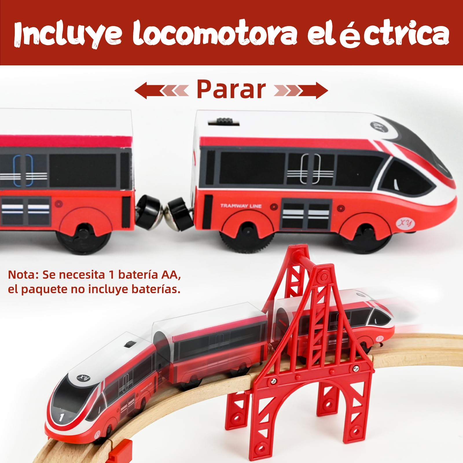 Ulikey 58 piezas circuito de tren de madera infantil con locomotora eléctrica y camión de bombero, juguete tren regalos de cumpleaños y Navidad para niños, compatible con grandes marcas Mainstream