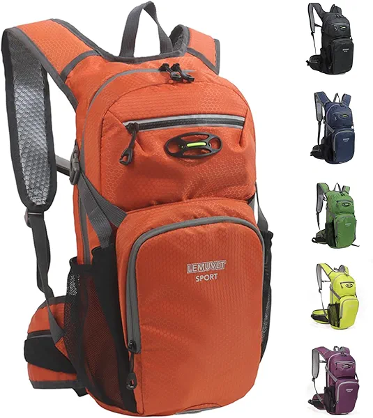 Lemuvlt Small Hiking Daypack Rucking Backpack 15L,Lightweight & Durable -Ideal Backpack for Skiing, Skating, Snowboarding,Hiking, Running, MTB Cycling (Orange)