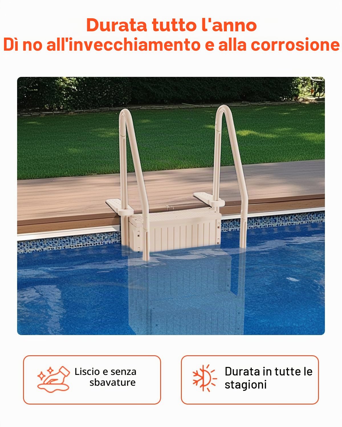 VEVOR Scala per Piscina, Scale con Corrimano Doppio a 4 Gradini Antiscivoli, Capacità 181,4 kg, per Piscine Interrate e Fuori Terra da 122-137 cm, Qualsiasi Superficie di Pavimentazione, Tortora
