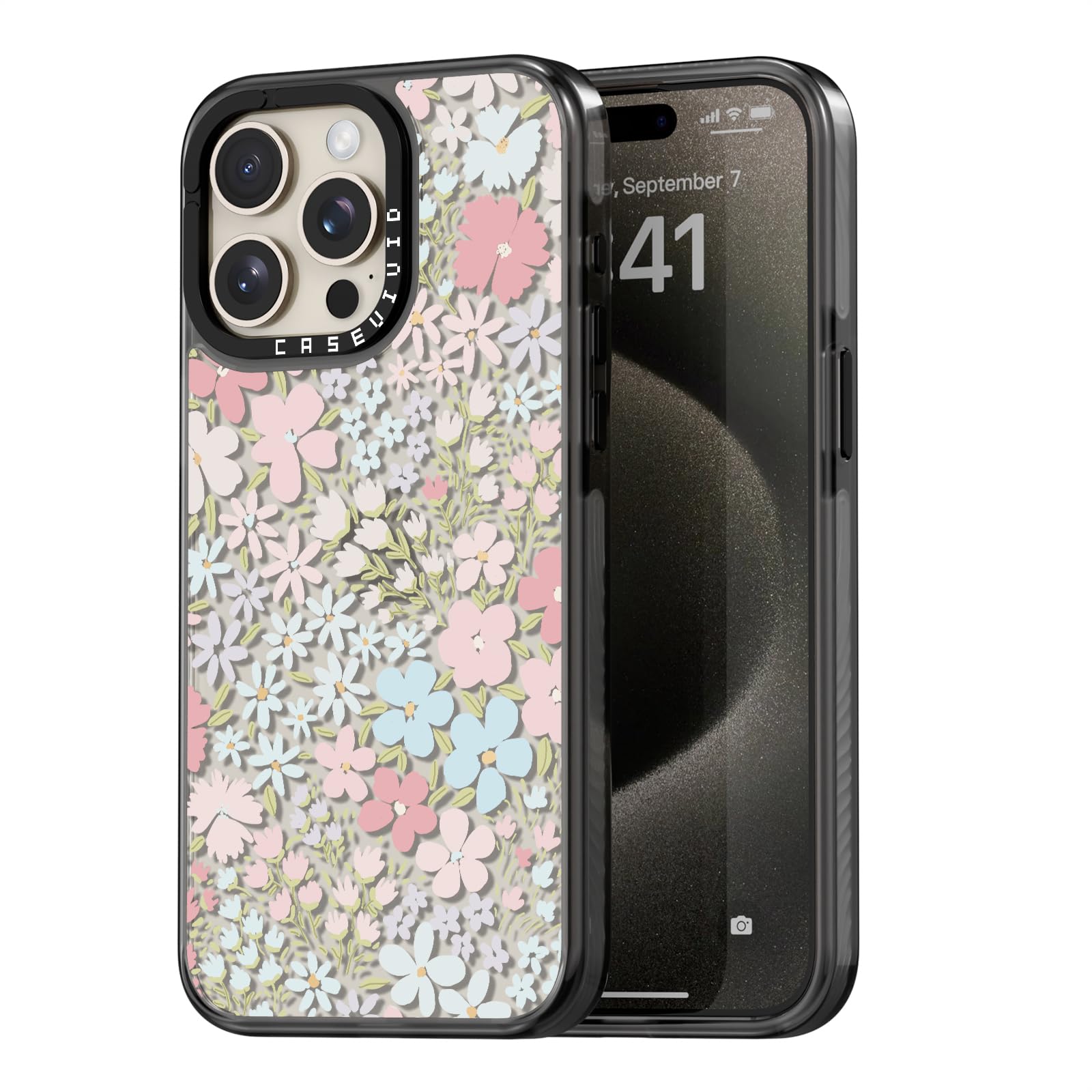 Compatible avec iPhone 15 Pro Max coque noire motif rose 17 cm - 8