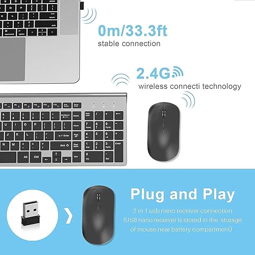 Miniatura 2 de JOYACCESS Teclado y ratón inalámbricos, teclado y mouse inalámbricos ergonómicos y delgados de 2.4G diseñados para Windows, PC, portátil, tableta -