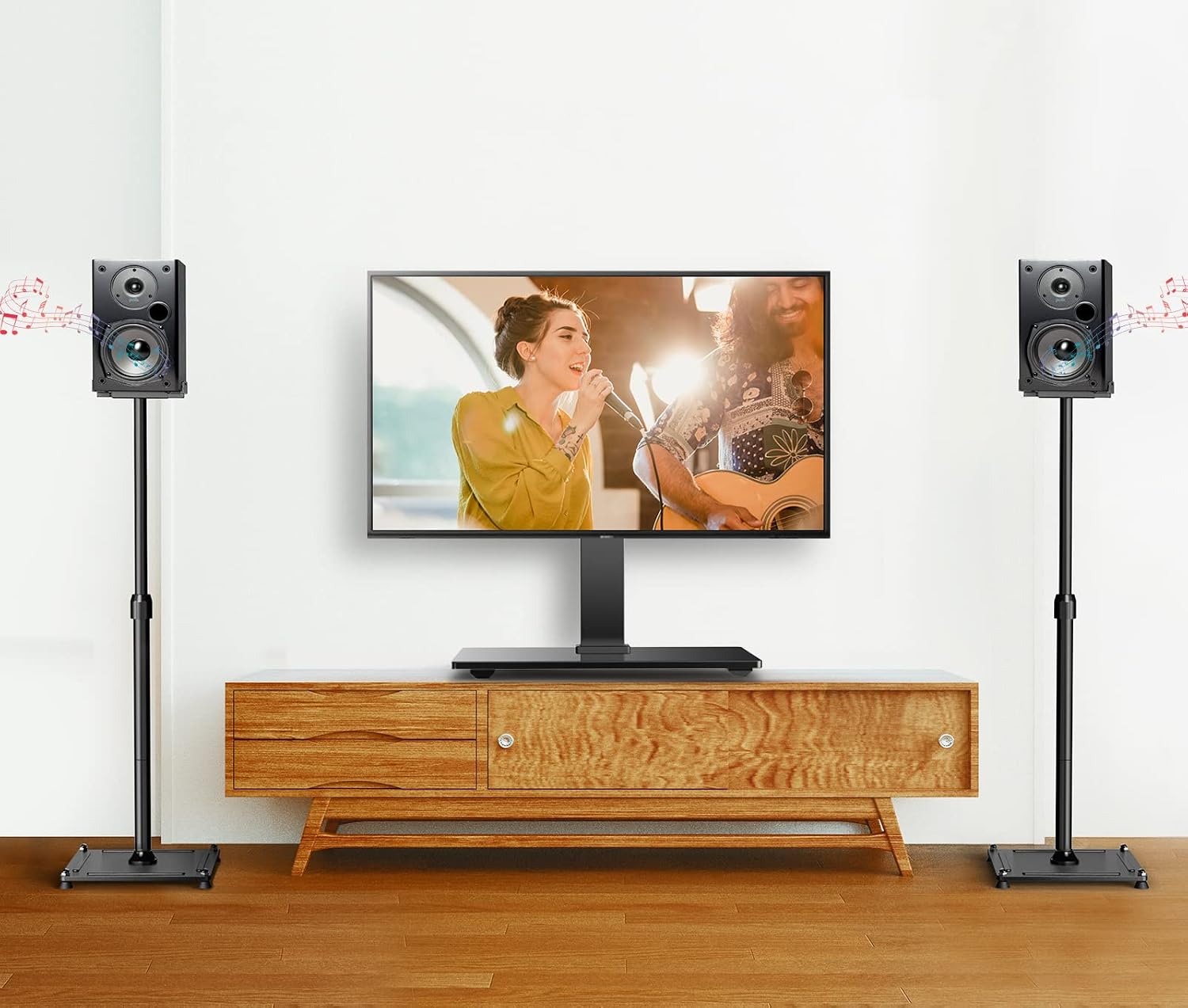 Review PERLESMITH Universal Speaker Stands Height Adjustable Extend 18” to 43” Holds Satellite Speakers & Bookshelf Speakers up to 11lbs-1 Pair PSSS2 Black