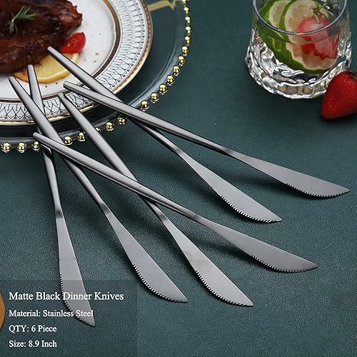 Miniatura 9 de HOMQUEN Cuchillos de cena, 6 piezas, cuchillo de cena de acero inoxidable dorado mate, cuchillo de mantequilla resistente, cuchillos de mantequilla