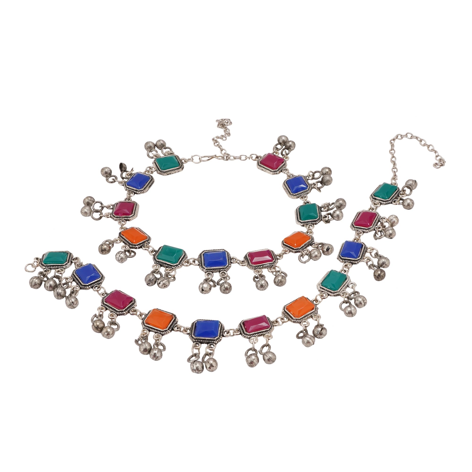 Shreyadzines Jewellery German Silver Plated Stylish Handmade Stone Bells Anklets for Girls and Women (Multicolor1) (B0D495RKJT) Amazon Price History, Amazon Price Tracker