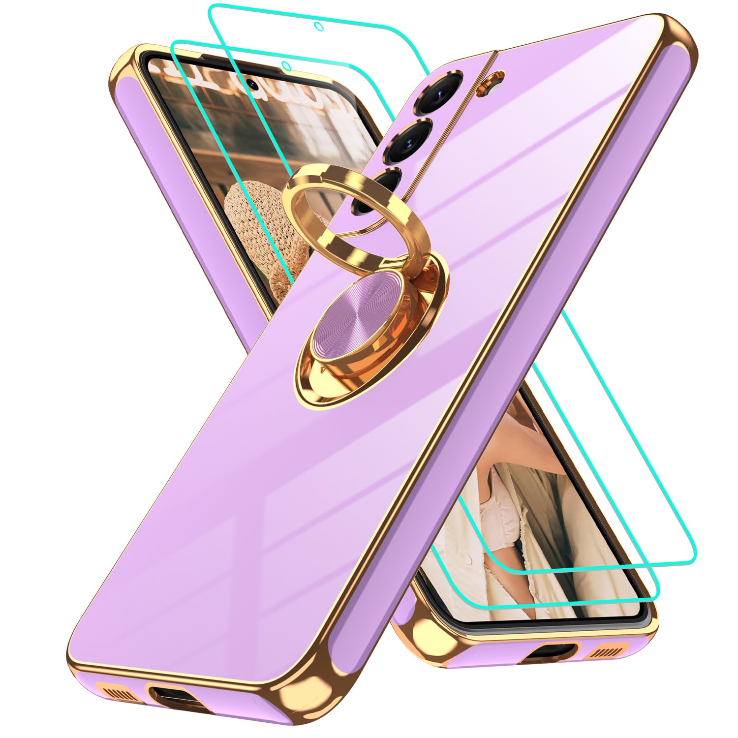 Gritup Slim Fit Case for Samsung Galaxy S Series,Shockproof Soft Cover with 2 Pcs HD Screen Protectors,and Built-in Ring Kickstand Phone Cover