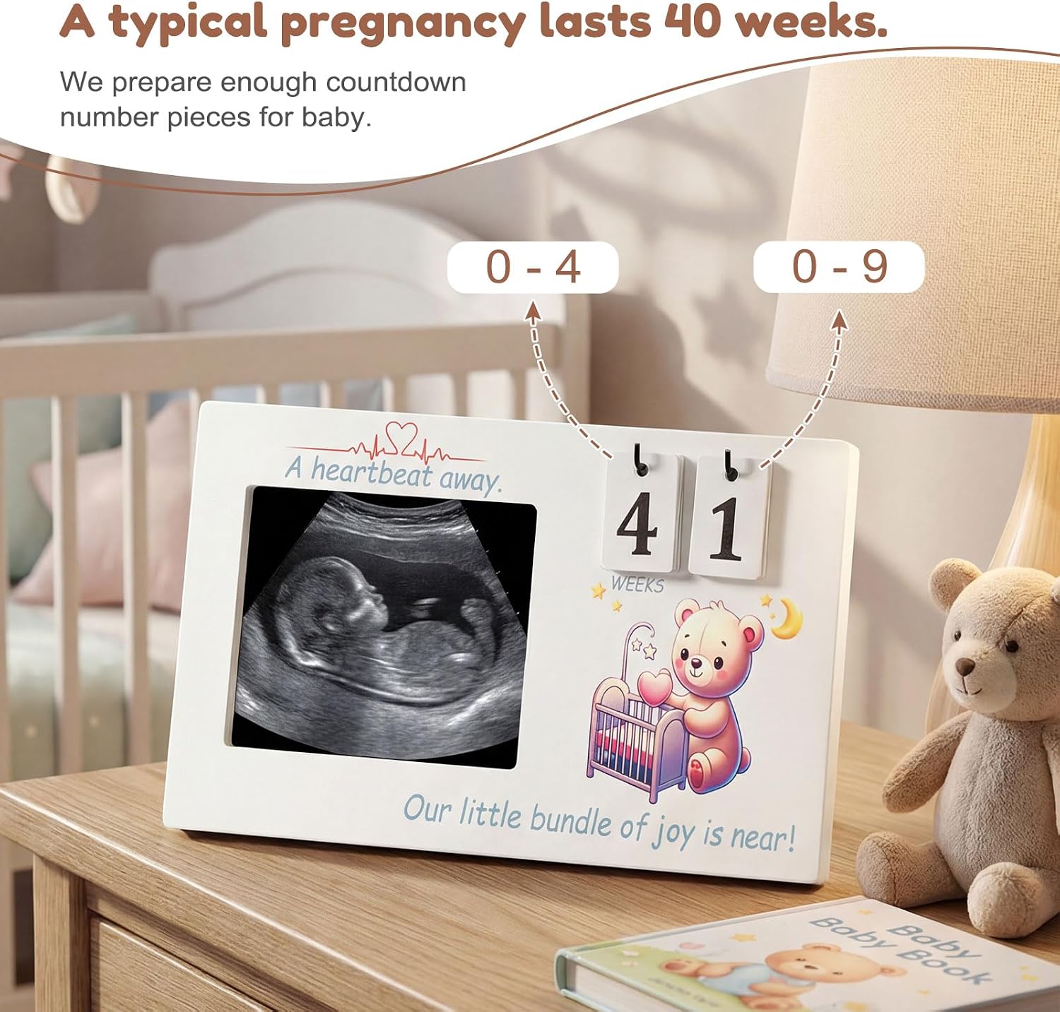 Ultrasound Frame, Sonogram Picture Frame, 9"x5" Ultrasound Photo for Pregnancy Announcements, New Mom Gifts, Gender Reveal Gifts(Bear)