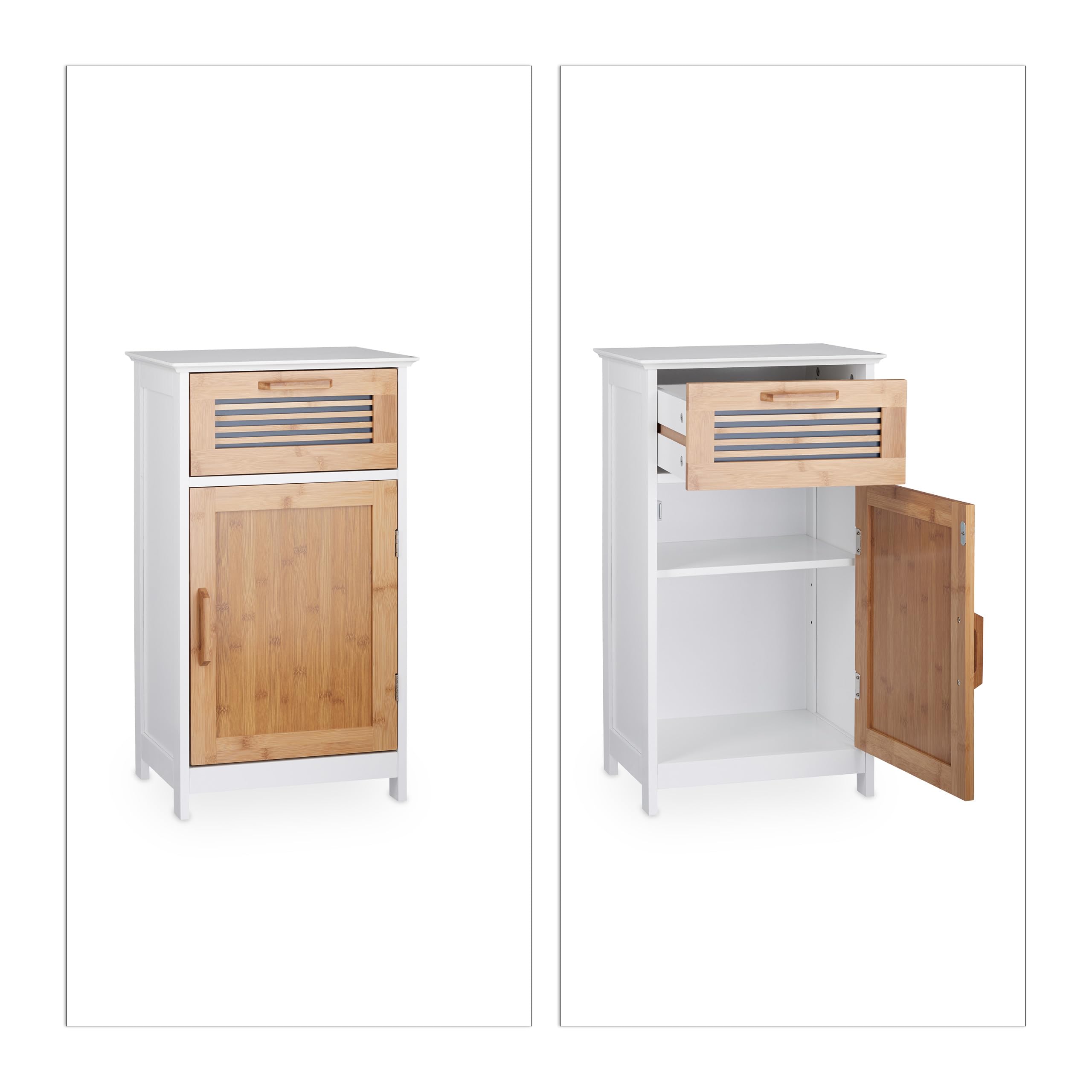 Relaxdays Mobile Bagno Legno Sottile, Design Naturale, Ripiano Regolabile, MDF & Bambù, HLP 70x40x28,5 cm, bianco