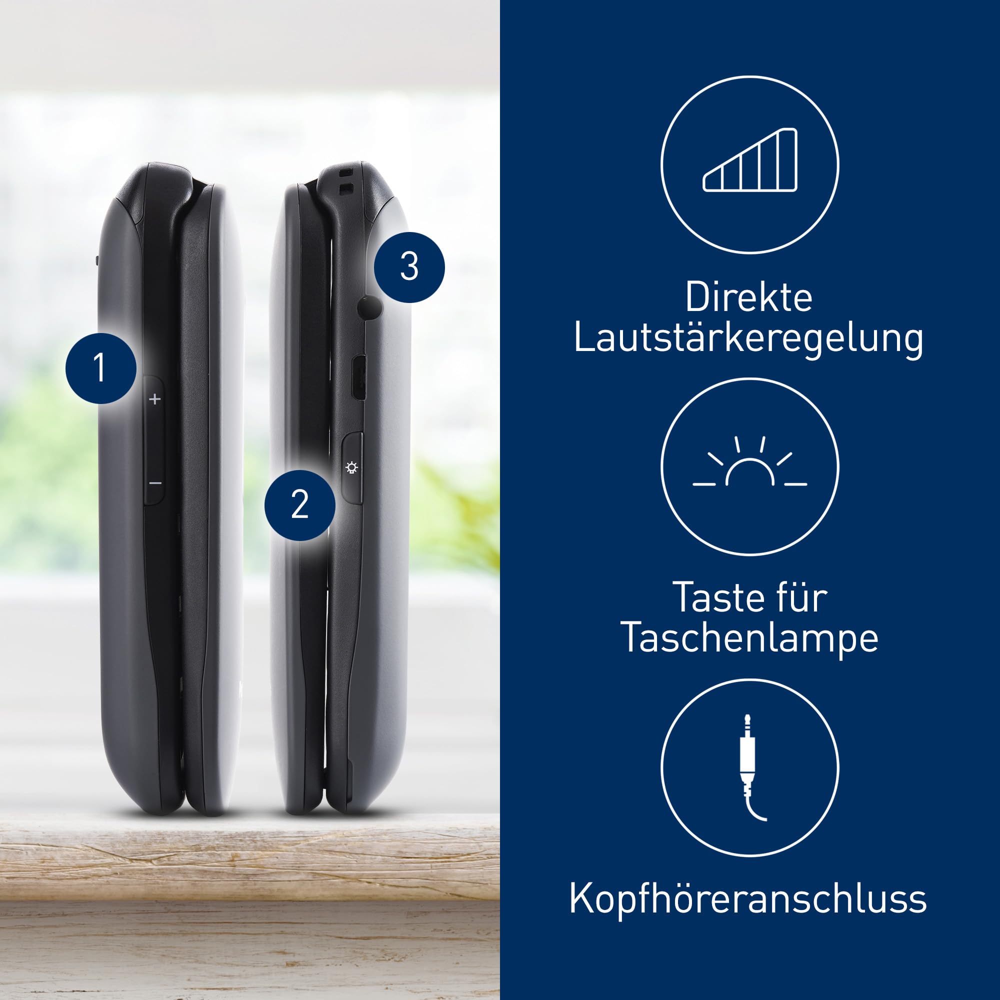 Panasonic KX-TU446EXG 2G Seniorenhandy ohne Vertrag (SOS-Notruftaste, Stoßfest, Sprachverstärker, große getrennte Tasten, große Schrift und Nummernanzeige, 2,4 Zoll Farbdisplay, Klapphandy, grau