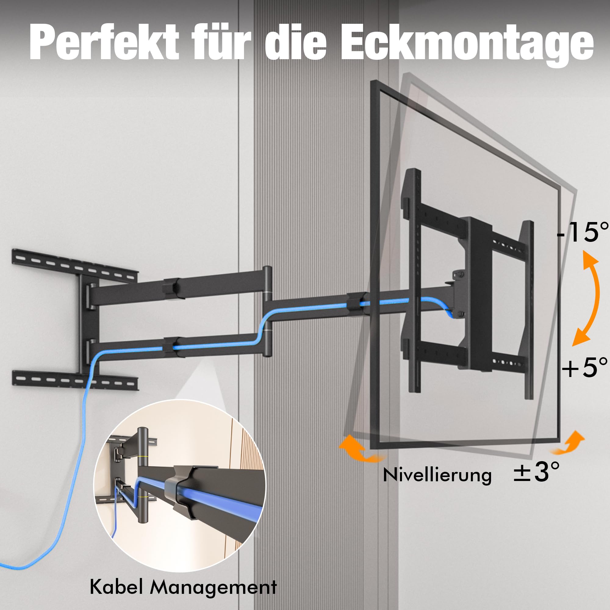 1200mm Wandabstand, Tv Wandhalterung, Langer Schwenkarm, Neigen, Schwenken, Rotieren, Ausziehen, 32-80 Zoll LCD/LED/OLED Fernseher 50 kg Tragkraft VESA 600x400mm Tv-Halterung | Rotieren, Ausziehen, 32-80 Zoll LCD/LED/OLED Fernseher 50 kg Tragkraft VESA 60