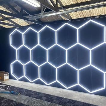 Hexagon LED Light,Honeycomb Light Grid Shop Lights for Garage/Workshop,6500K Color Temperature,IP54 Waterproof LED Lights for Warehouse Workshop Gym 5-Grids