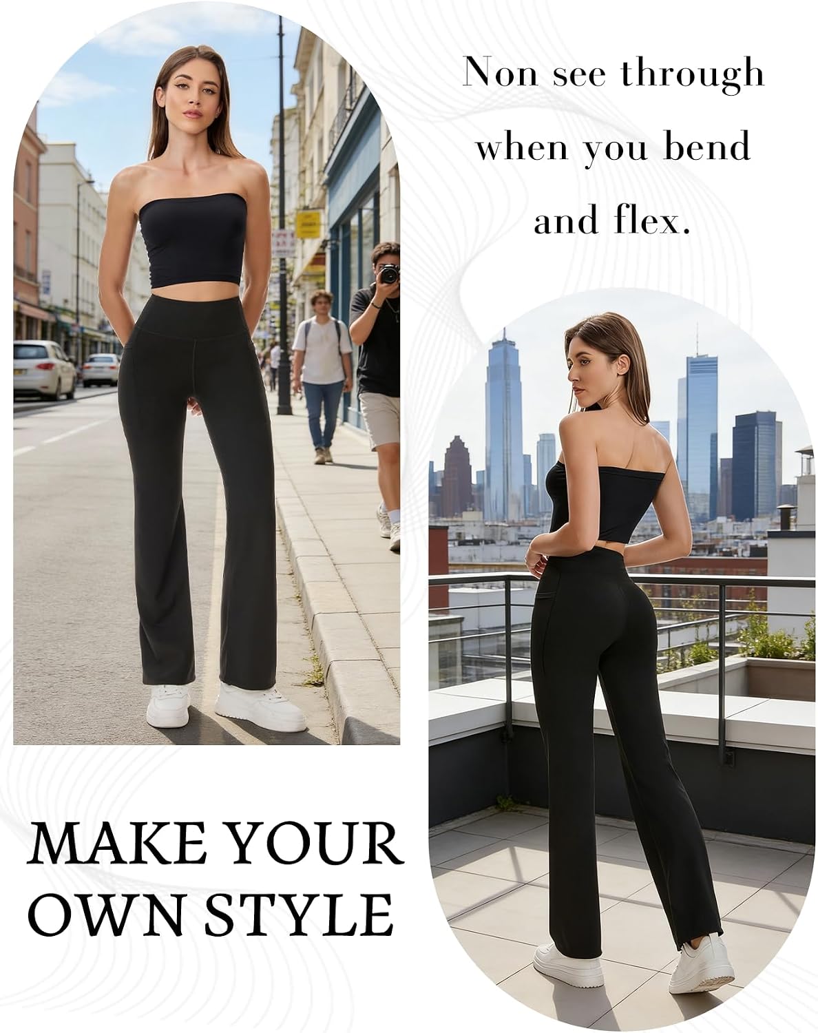 Women's Flare Leggings with Pockets High Waisted Butt Lifting No Front Seam Tummy Control Bootcut Yoga Pants for Women