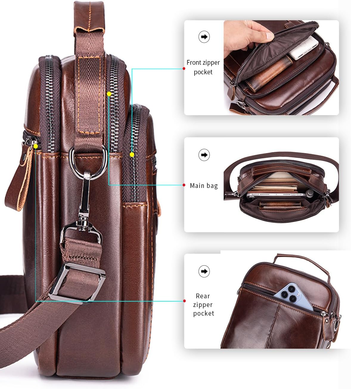 Premium Leather Men's Crossbody -Organized Storage & Durable,Stylish for Daily Carry - Image 4