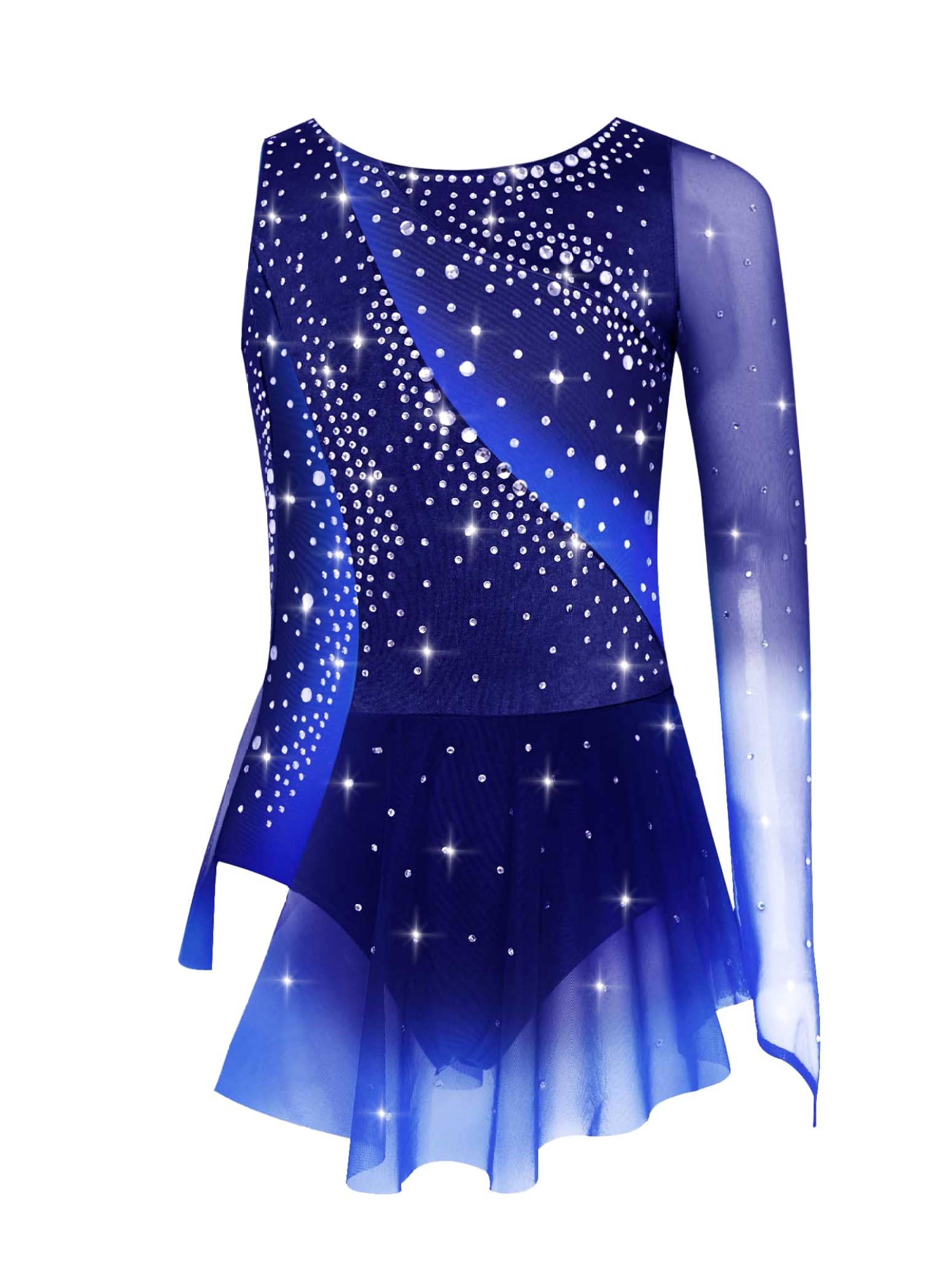 Asymétrique Une Epaule Robe Patinage Artistique Fille Manche Longue Strass