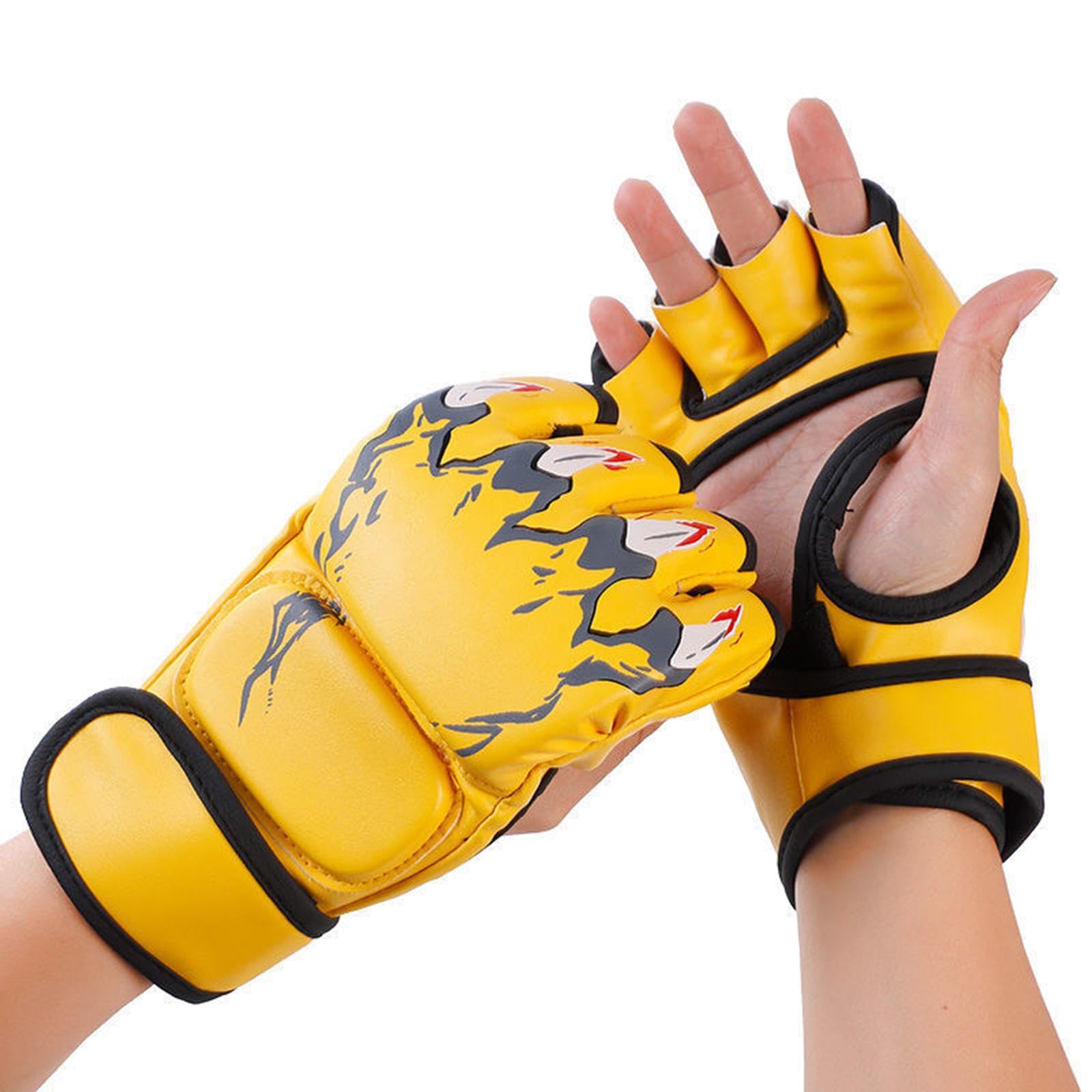harayaa Gants de MMA, équipement de Protection Paumes Ouvertes Respirantes Mitaines légères pour Femmes Hommes Jeunes poinçonnage Sac Lourd Sparring, Griffe de Tigre Jaune