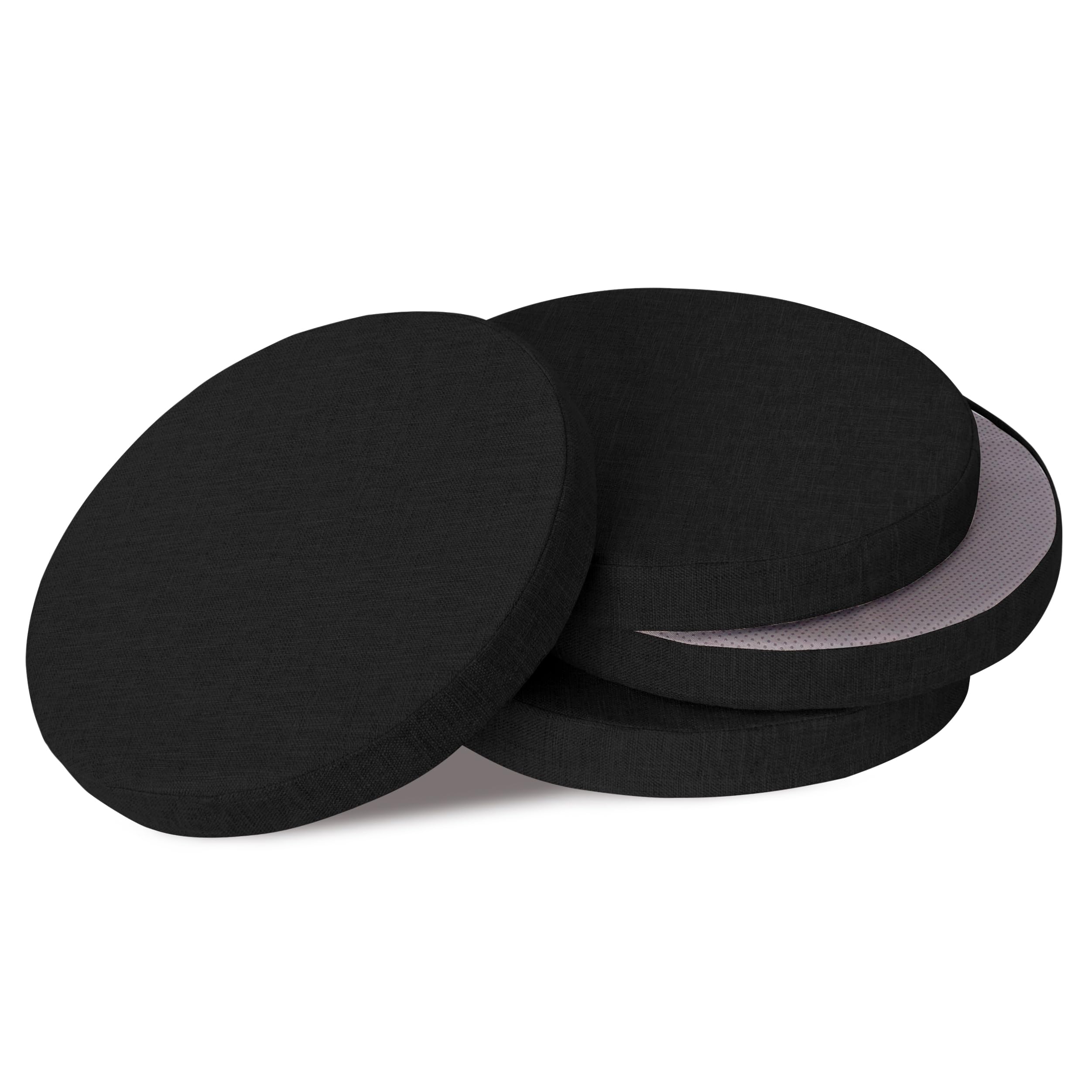 OVOV Round Chair Cushions for Dining Chairs 4 Pack Extra Thick Seat Cushion Circle Chair Pads with Removable Cover and Non Slip Bottom Black (16x16 Inch)