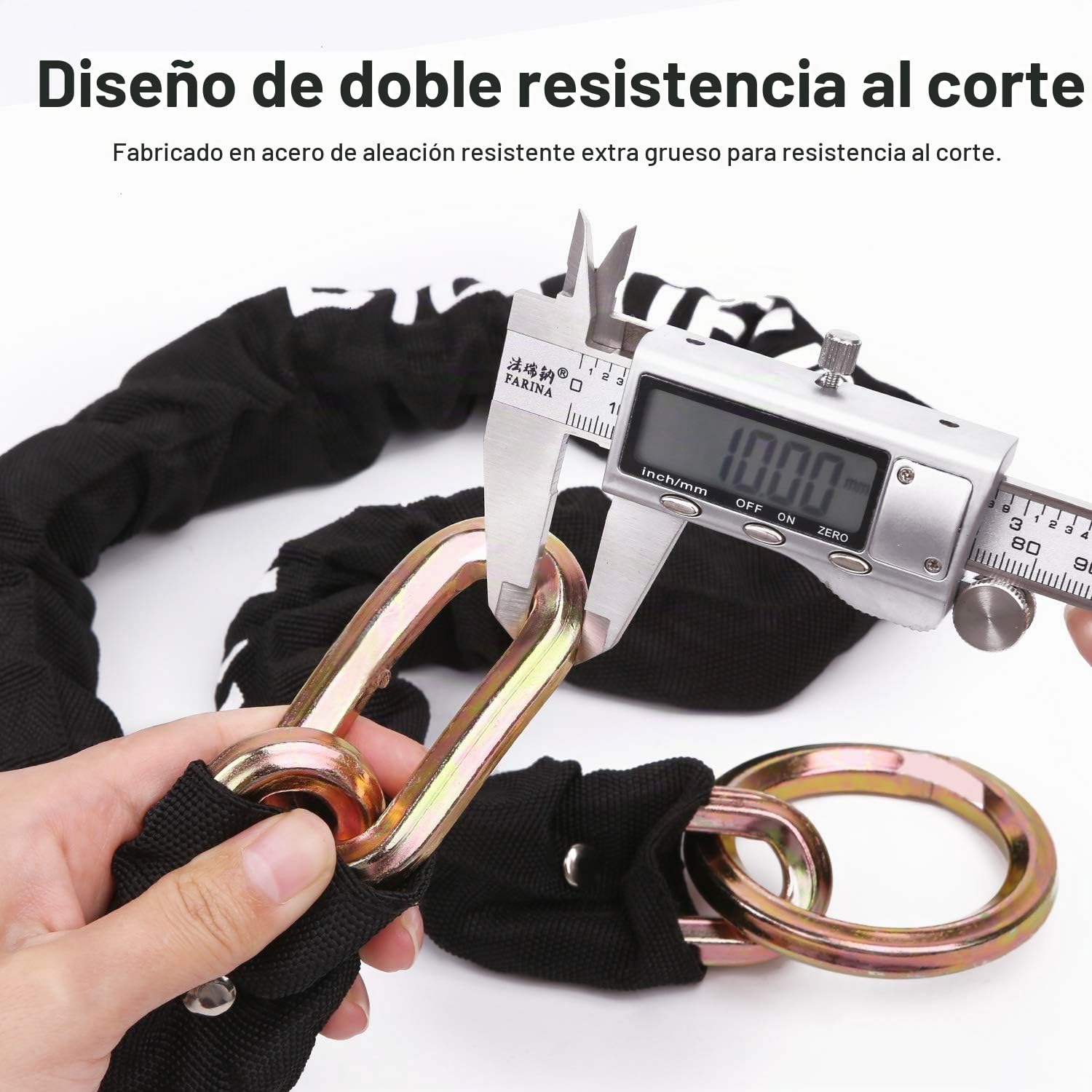 Cerradura de Cadena, Candado de Moto de 39 pulgadas de Largo y Peso 5,4 libras, con Candado y 4 Llaves para Motocicleta, Bici Eléctrica, Portón, Scooter