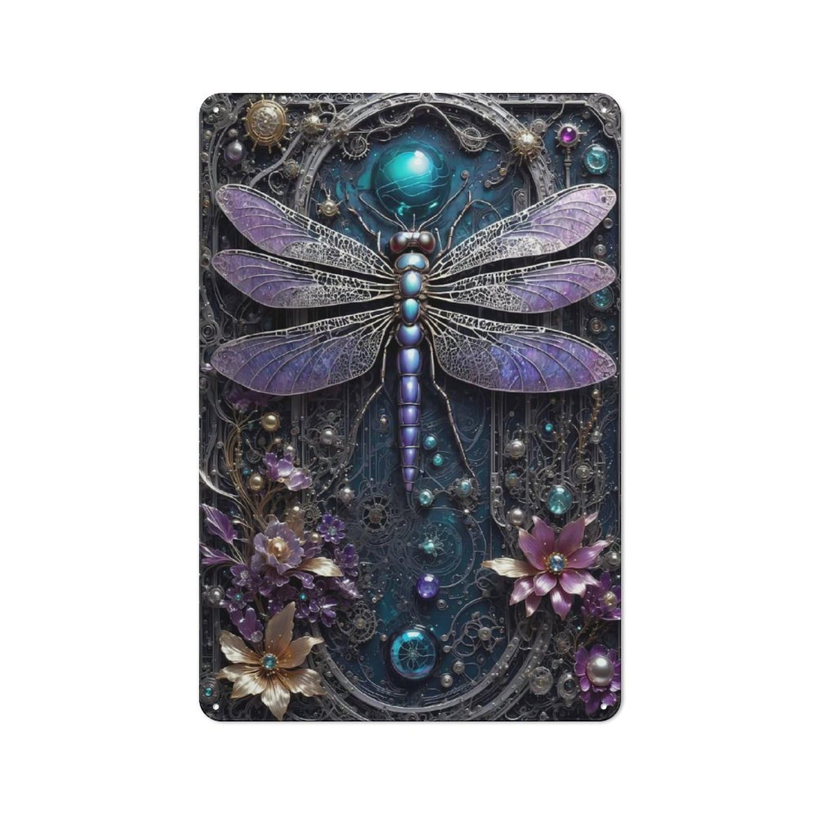 Junmoney Style-19 Classic Vintage Metal Sign 30X20cm Featuring Cybernetic Dragonfly, Home Bar Decor For Cafe, Pub, Workshop Or Home Bar