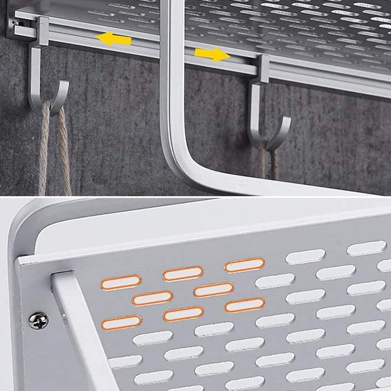 Estante de baño Estante de Ducha de Aluminio Estantes montados en la Pared Estantes flotantes inoxidables Cesta de Almacenamiento con Gancho extraíble y Barra para Toallas