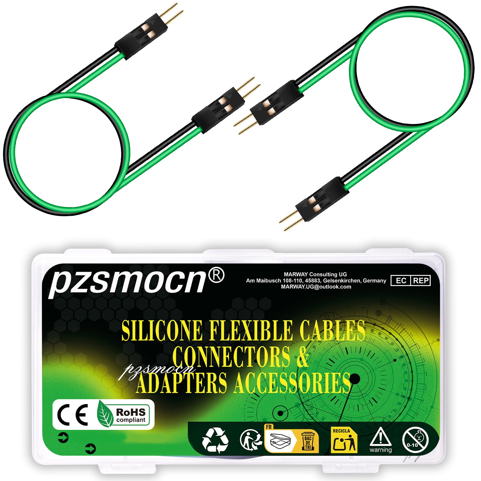 pzsmocn Silicone Flexible Jumper Wires Breadboard 24AWG 20cm Long 20 Sets / 80 Pcs for Dupont 2.54 mm Pitch Connector 2-Pin Black Male-Male Header