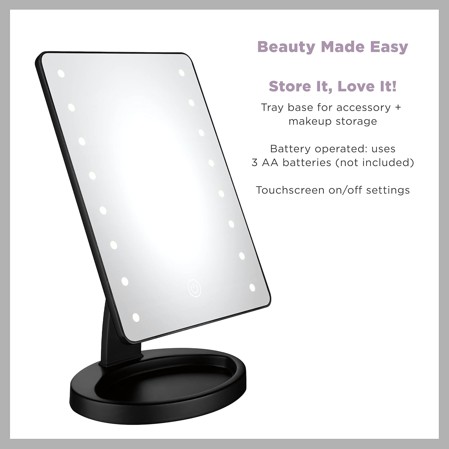 Black LED Lighted Vanity Makeup Mirror with Touch Screen