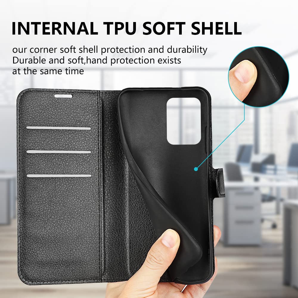 Custodia Portafoglio In Pelle Con Flip Cover Per Alcatel 1B 2022, Nera, Con Porta Carte E Supporto - 5