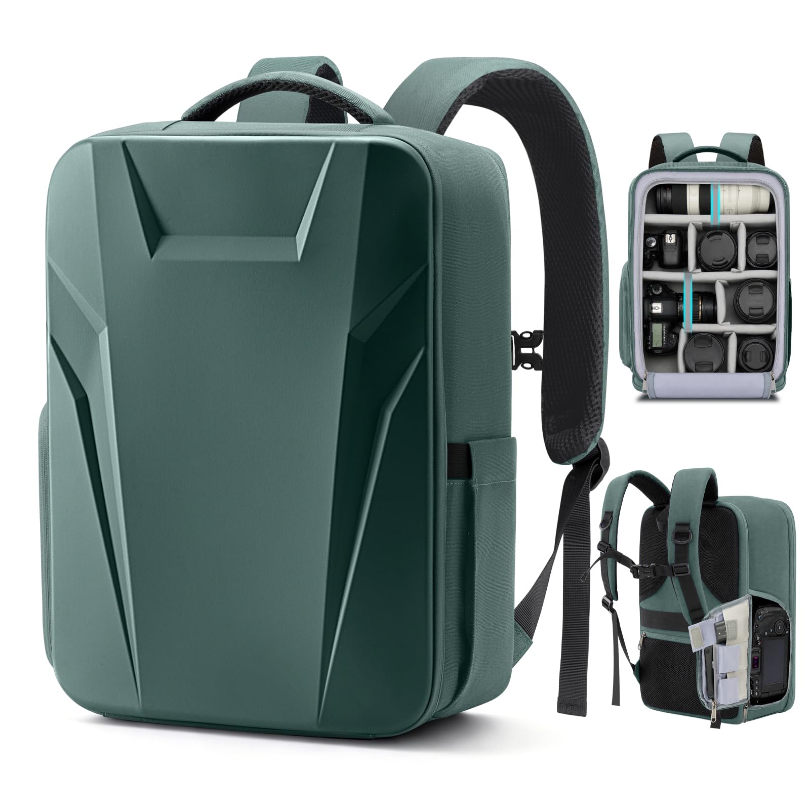 RAINSMORE Camera Backpack,Hardshell Photography DSLR Camera Bag，Green