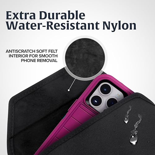 Miniatura 3 de Turtleback Funda de nailon de alta calidad para iPhone 16 Pro, 16e, 15 Pro, 14 Pro, 13 Pro, grande, soporte para cinturón de teléfono negro para