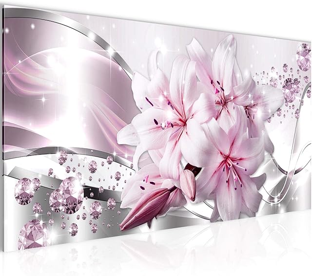 Runa Art Canvas Wall Art Flowers Lilies 1 Part Non-woven Canvas Prints for Living Room and Bedroom Abstract Gray Pink 021812c