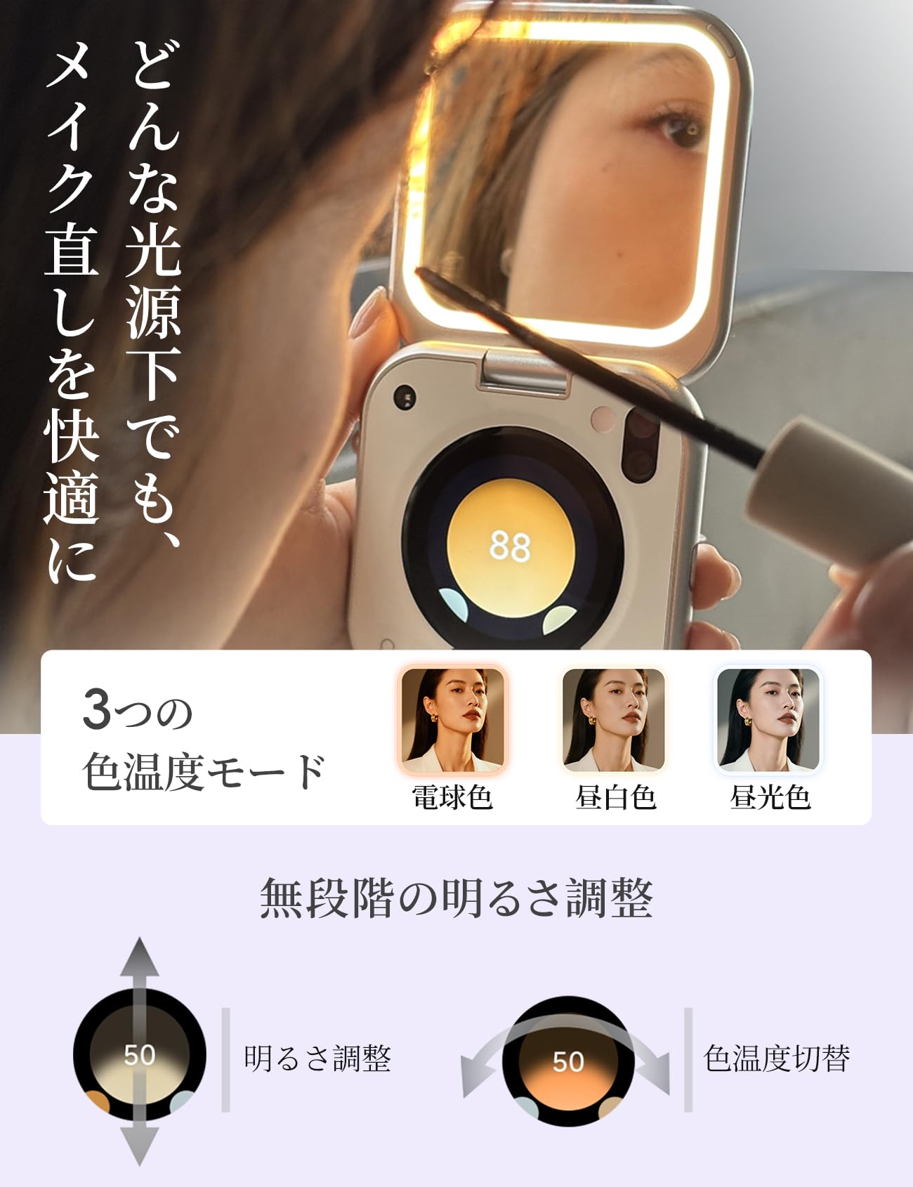 Amazon.co.jp: inewme UVチェッカー付き 女優ミラー 手鏡 USB充電式