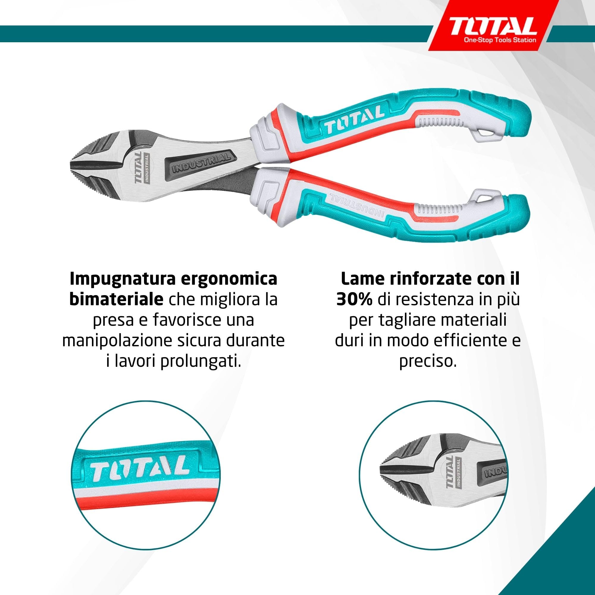 Total High leverage heavy-duty diagonal cutting pliers, 7"/180mm, 30% More Efficient than normal pliers, Chrome Vanadium (Cr-V) High Durability THT27716S 1