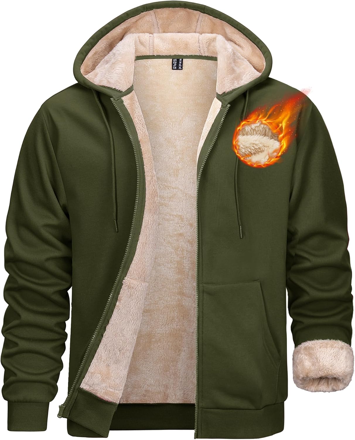 MAGCOMSEN Men's Zip Up Hoodie Sherpa Lined Hooded Sweatshirt Winter Heavyweight Hoodies Warm Thick Fleece Jacket