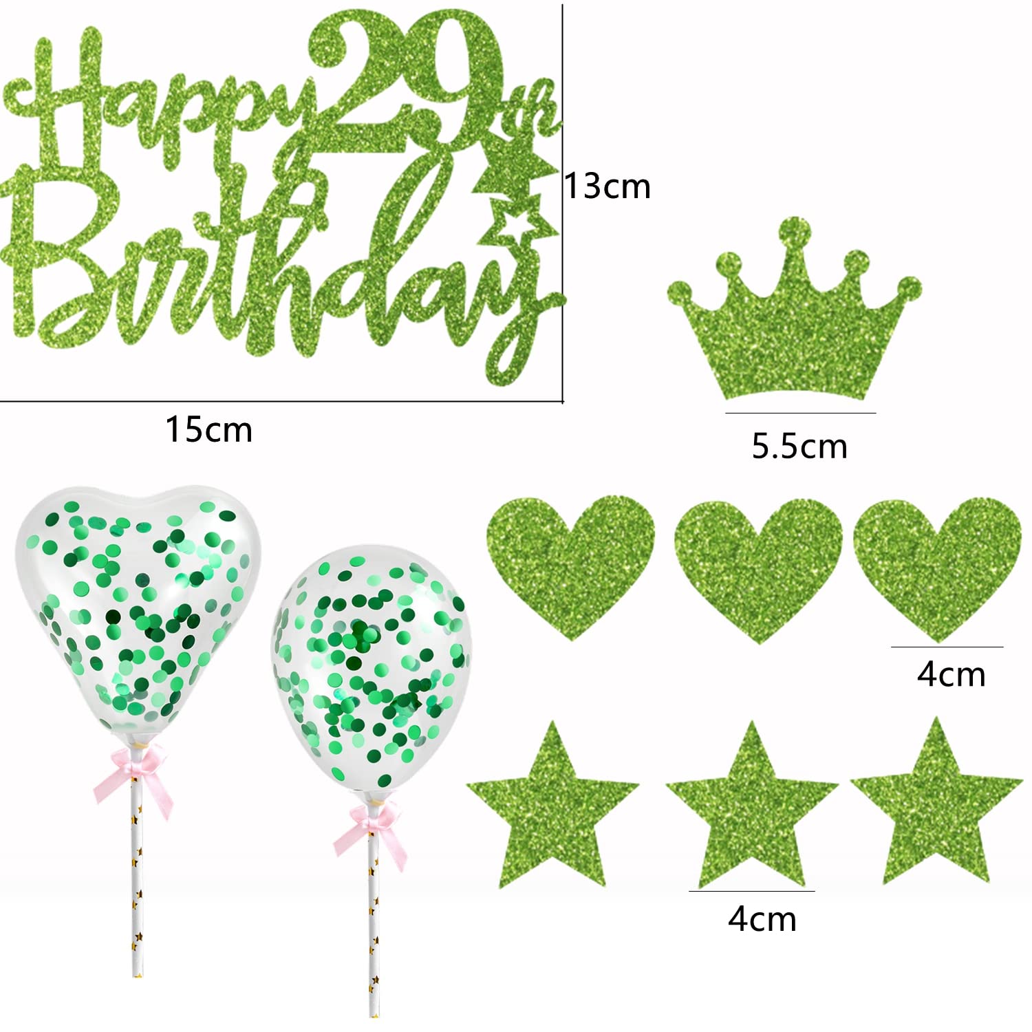 Happy 29th Birthday decorazione torta 29 anni uomo donna decorazione torta 29° compleanno oro nero decorazione torta 29° compleanno uomo decorazione torta oro con cuore stella palloncino glitter