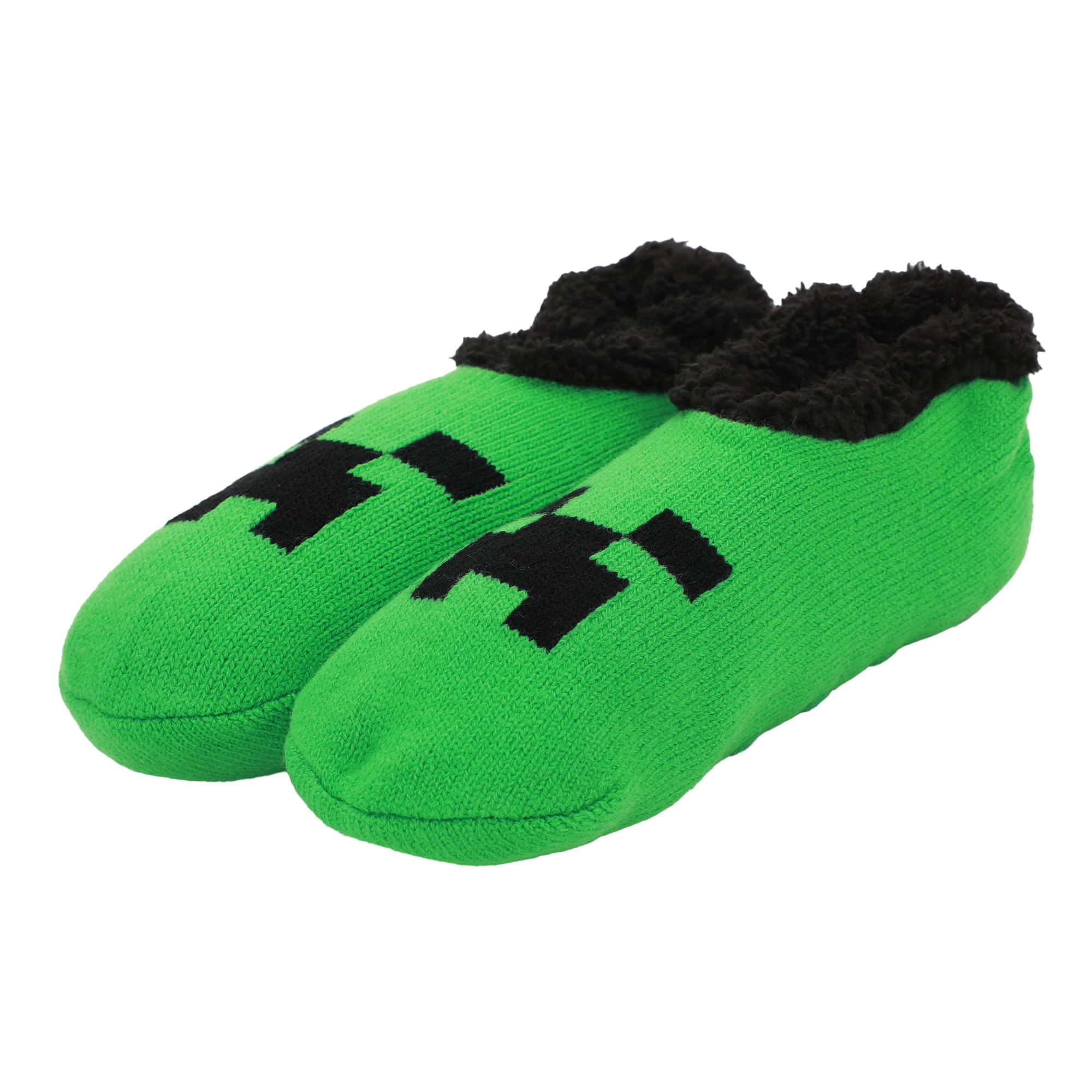 Bioworld Minecraft Official Merchandise Creeper Face Women’s Green Slipper Socks Large