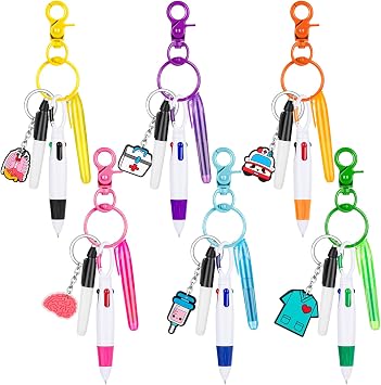 30 Pieces Nurse Badge Pens Mini Highlighter Pens Bulk Include Pink and Purple Tip Highlighter Permanent Marker Retractable Ball with Keychain Clip Retractable for Cna Women Student Gift