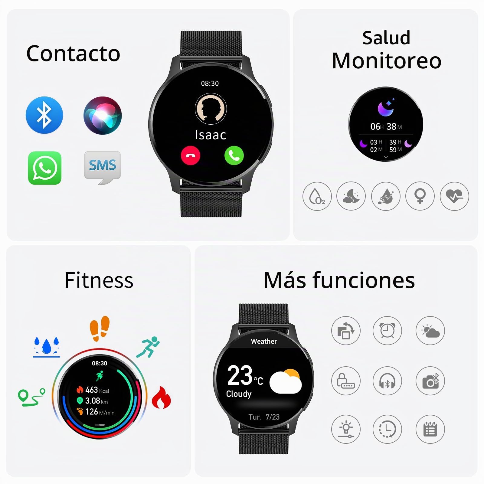 Reloj Inteligente Mujer Hombre 1,34" HD Táctil Smartwatch Redonda | Llamadas Impermeable Podómetro Pulsómetro Monitor Sueño Ritmo Cardíaco Menstrual Ciclo Regalos- Android IOS [3 Correas]